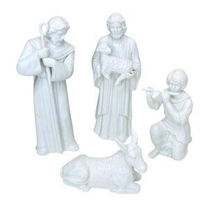 Enesco White Bisque Porcelain Matte Christmas Nativity Set Figures Set Vintage